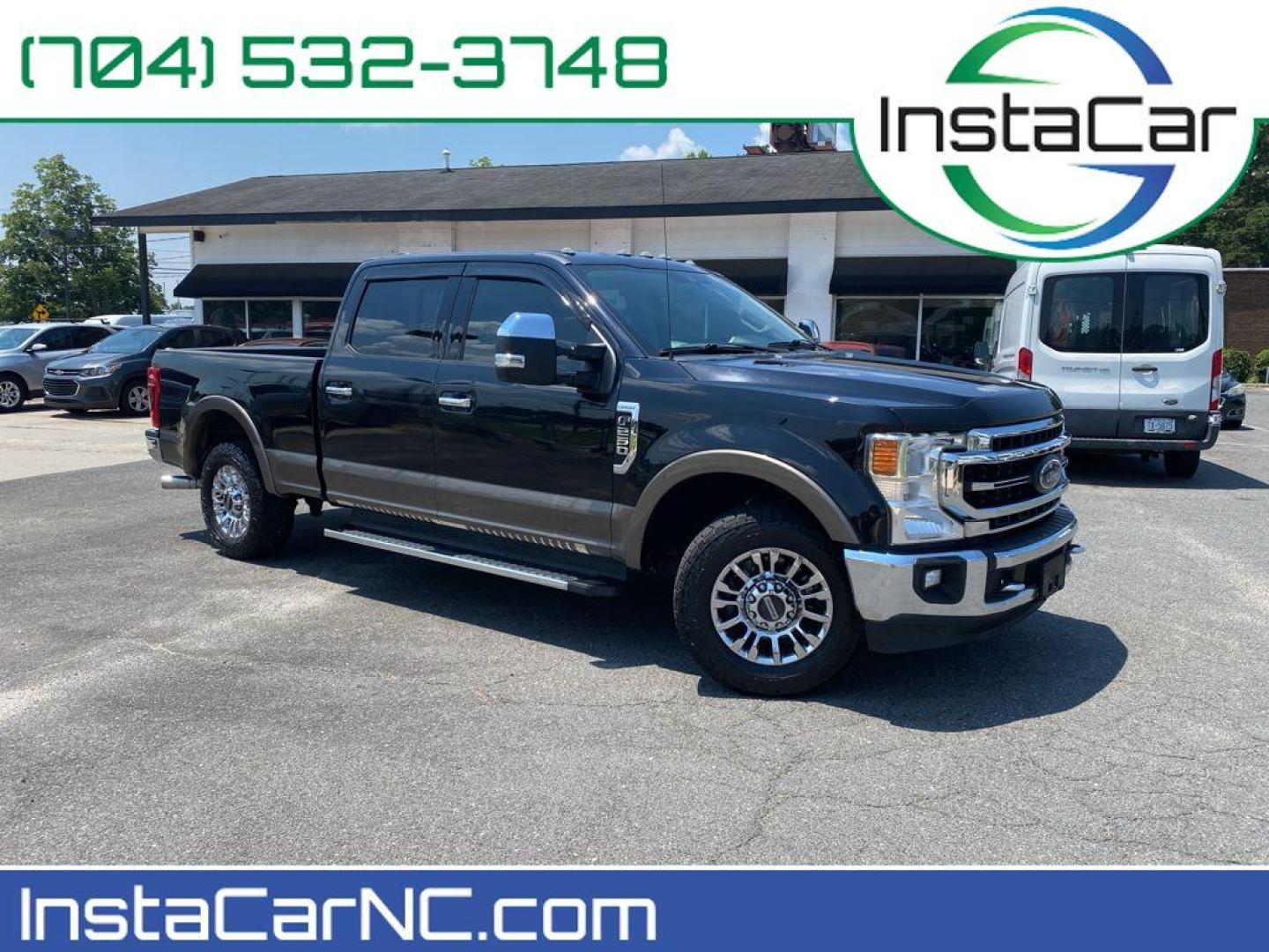 2020 Agate Black Metallic /Medium Light Camel Ford F-250 LARIAT (1FT7W2A68LE) with an V8, 6.2L engine, 6-speed automatic transmission, located at 6520 E. Independence Blvd., Charlotte, NC, 28212, 35.146019, -80.723465 - <b>Equipment</b><br>This vehicle is a certified CARFAX 1-owner. Start it from inside with remote start. Bluetooth technology is built into this Ford F-250, keeping your hands on the steering wheel and your focus on the road. Protect this 3/4 ton pickup from unwanted accidents with a cutting edge bac - Photo#0