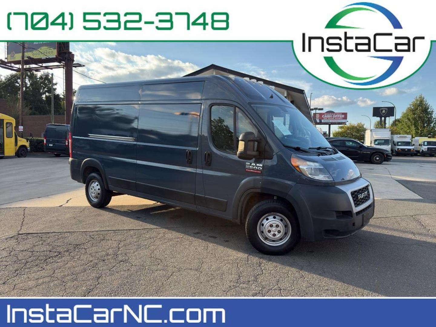 2019 Blue /Black Ram ProMaster 2500 High Roof (3C6TRVDGXKE) with an V6, 3.6L engine, 6-speed automatic transmission, located at 6520 E. Independence Blvd., Charlotte, NC, 28212, 35.146019, -80.723465 - <b>Equipment</b><br>Protect this 3/4 ton van from unwanted accidents with a cutting edge backup camera system. Bluetooth technology is built into the vehicle, keeping your hands on the steering wheel and your focus on the road. Front wheel drive on this 2019 Ram ProMaster 2500 gives you better trac - Photo#0