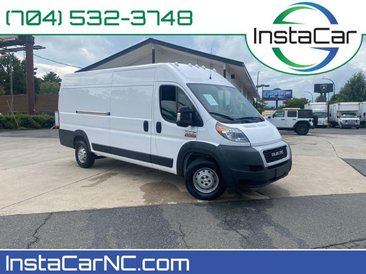 2019 Bright White Clearcoat /Black Ram ProMaster 3500 High Roof (3C6URVJG8KE) with an V6, 3.6L engine, 6-speed automatic transmission, located at 6520 E. Independence Blvd., Charlotte, NC, 28212, 35.146019, -80.723465 - <b>Equipment</b><br>The rear parking assist technology on it will put you at ease when reversing. The system alerts you as you get closer to an obstruction. This unit has a clean CARFAX vehicle history report. See what's behind you with the back up camera on this 1 ton van. It features a hands-free - Photo#0