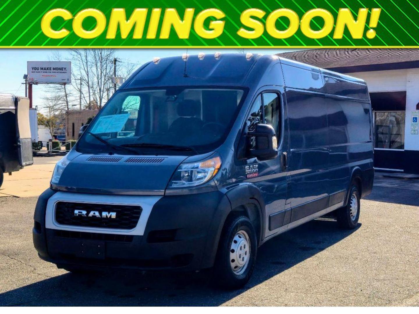 2020 Patriot Blue Pearlcoat /Black Ram ProMaster 3500 High Roof (3C6URVJGXLE) with an V6, 3.6L engine, 6-speed automatic transmission, located at 6520 E. Independence Blvd., Charlotte, NC, 28212, 35.146019, -80.723465 - <b>Equipment</b><br>This vehicle is a certified CARFAX 1-owner. Protect this model from unwanted accidents with a cutting edge backup camera system. This unit features a hands-free Bluetooth phone system. Front wheel drive on this 1 ton van gives you better traction and better fuel economy. Set the - Photo#0